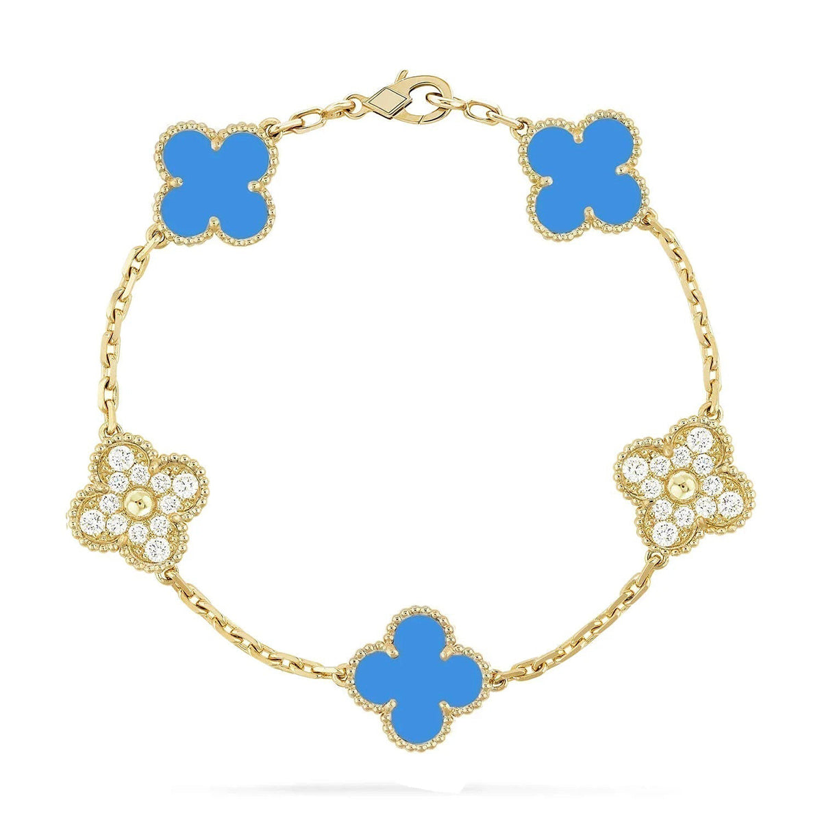 [✨ROSE💎] CLOVER 5 MOTIF BLUE AGATE BRACELET COLLECTION