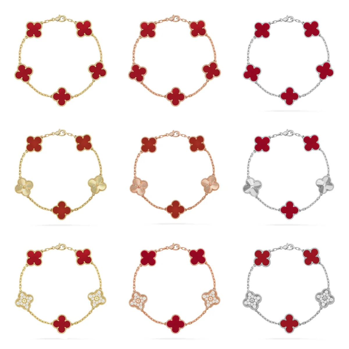 [✨ROSE💎] CLOVER 5 MOTIF RED CORNELIAN BRACELET COLLECTION