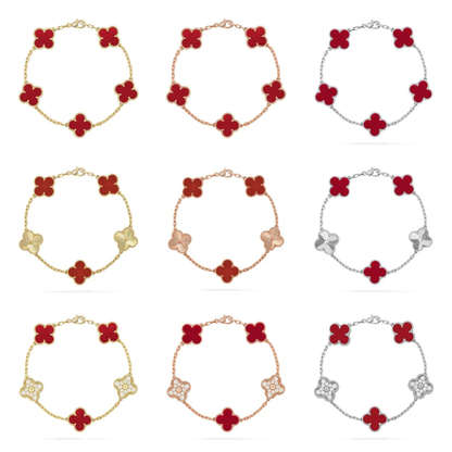 [✨ROSE💎] CLOVER 5 MOTIF RED CORNELIAN BRACELET COLLECTION