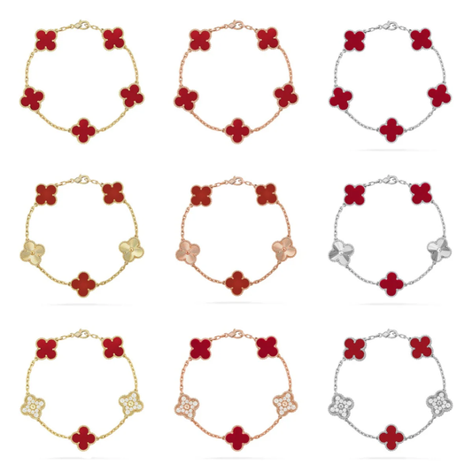 [✨ROSE💎] CLOVER 5 MOTIF RED CORNELIAN BRACELET COLLECTION
