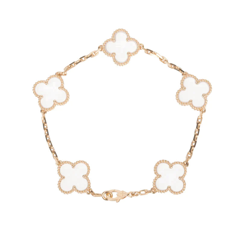 [✨ROSE💎]CLOVER 5 MOTIF ROCK CRYSTAL BRACELET
