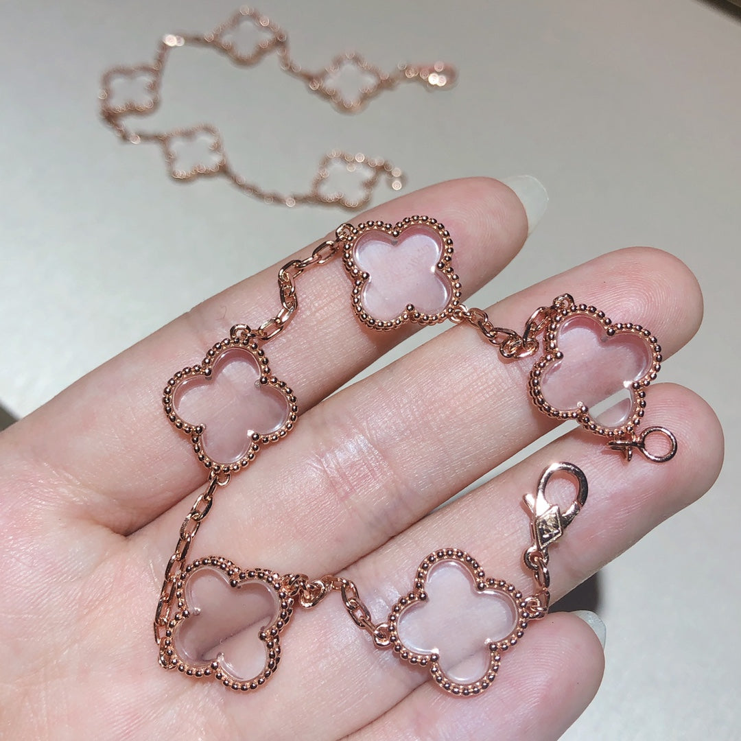 [✨ROSE💎]CLOVER 5 MOTIF ROCK CRYSTAL BRACELET