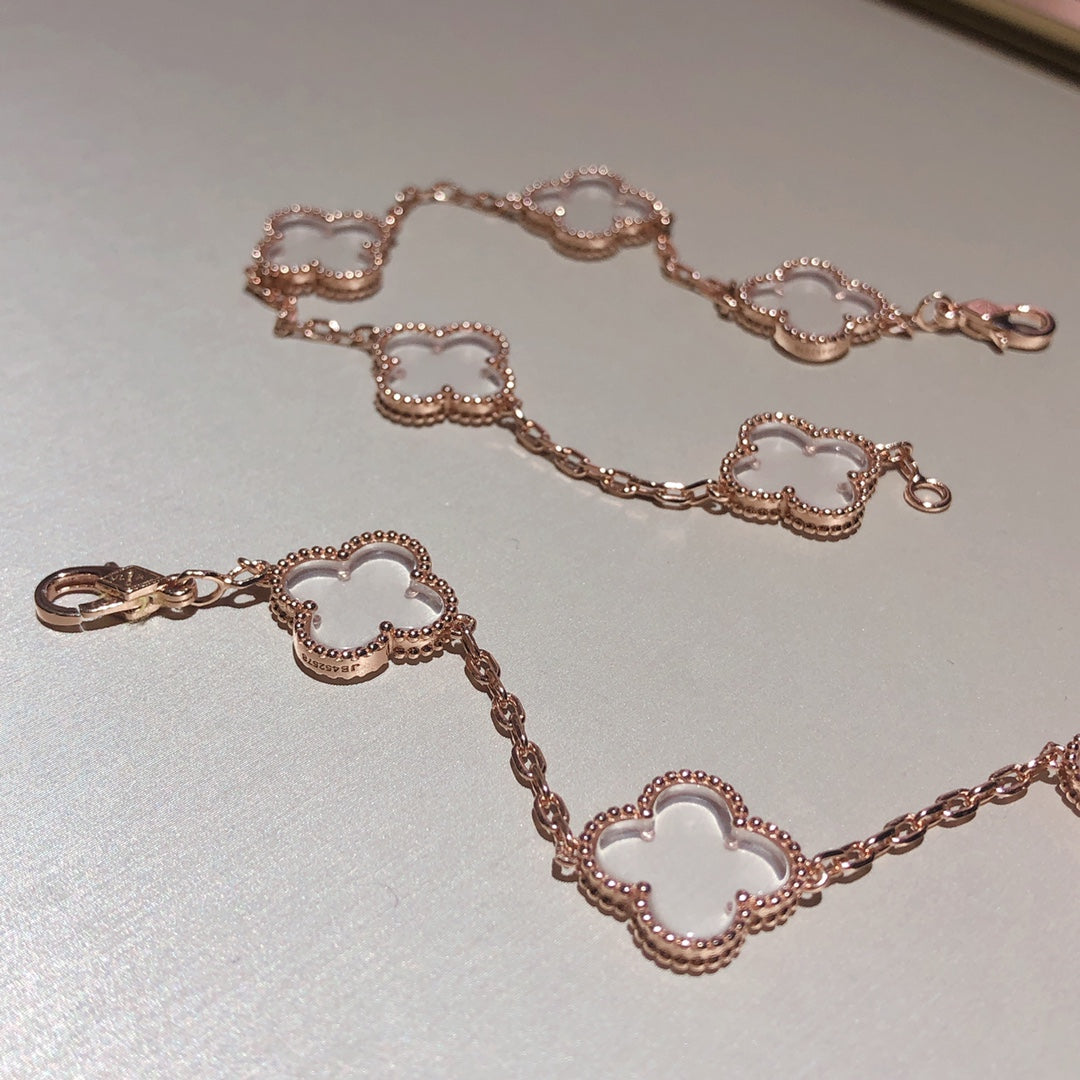 [✨ROSE💎]CLOVER 5 MOTIF ROCK CRYSTAL BRACELET