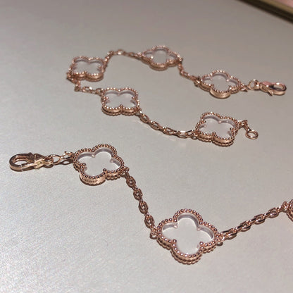 [✨ROSE💎]CLOVER 5 MOTIF ROCK CRYSTAL BRACELET