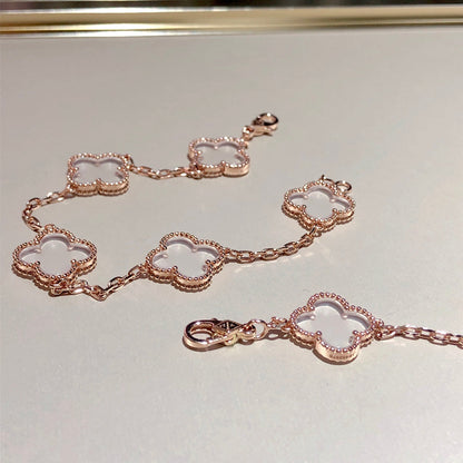 [✨ROSE💎]CLOVER 5 MOTIF ROCK CRYSTAL BRACELET