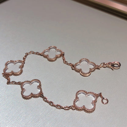 [✨ROSE💎]CLOVER 5 MOTIF ROCK CRYSTAL BRACELET
