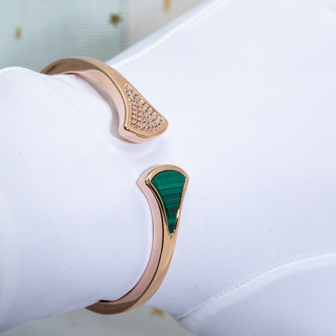 [✨ROSE💎]DREAM BRACELET OPEN MALACHITE PINK GOLD
