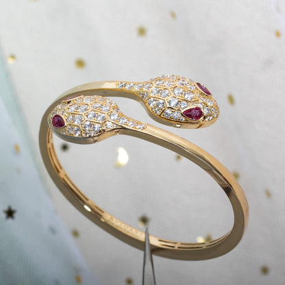 [✨ROSE💎]SERPENTI BRACELET PINK GOLD DIAMOND DOUBLE SNAKE