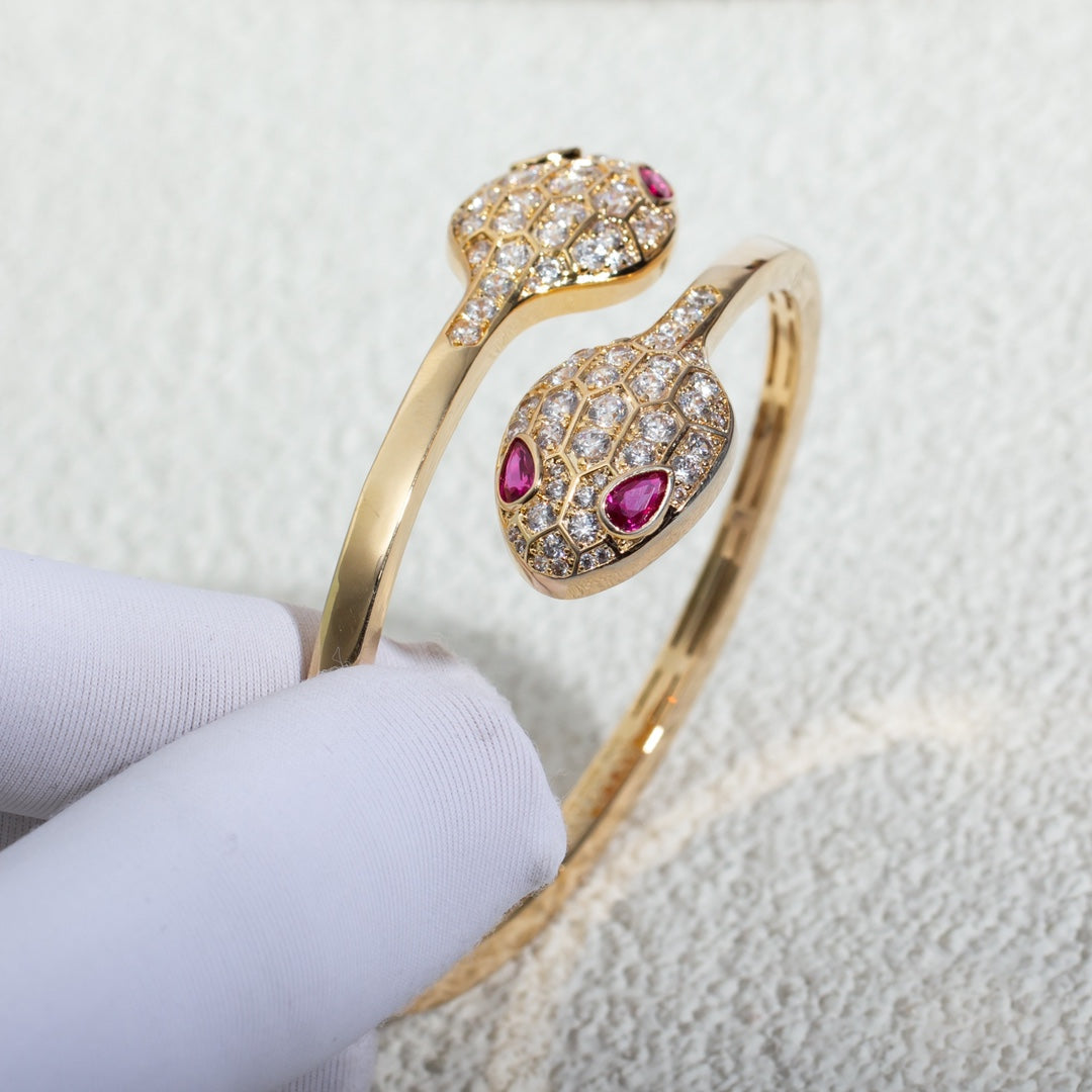 [✨ROSE💎]SERPENTI BRACELET PINK GOLD DIAMOND DOUBLE SNAKE