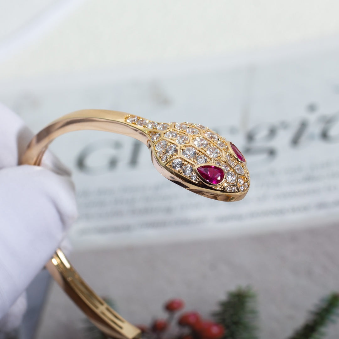 [✨ROSE💎]SERPENTI BRACELET PINK GOLD DIAMOND DOUBLE SNAKE