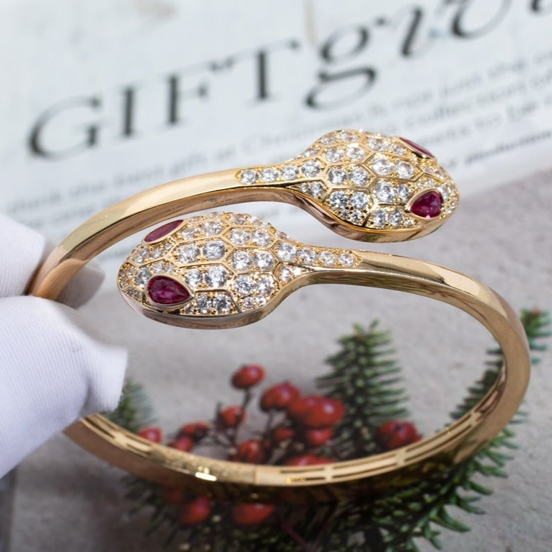 [✨ROSE💎]SERPENTI BRACELET PINK GOLD DIAMOND DOUBLE SNAKE