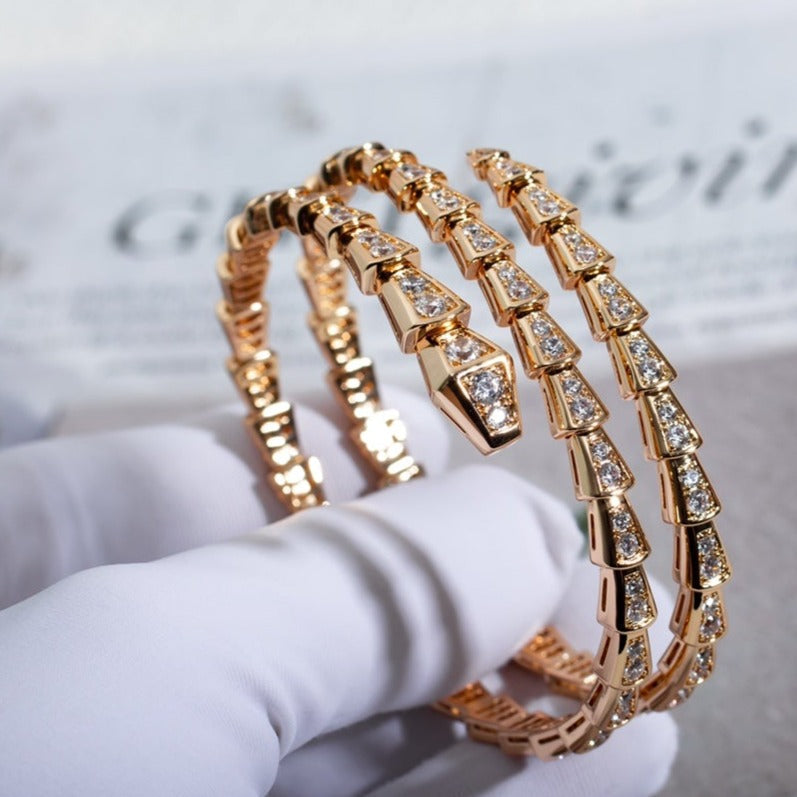 [✨ROSE💎]SERPENTI BRACELET PINK GOLD DIAMOND DOUBLE ROW