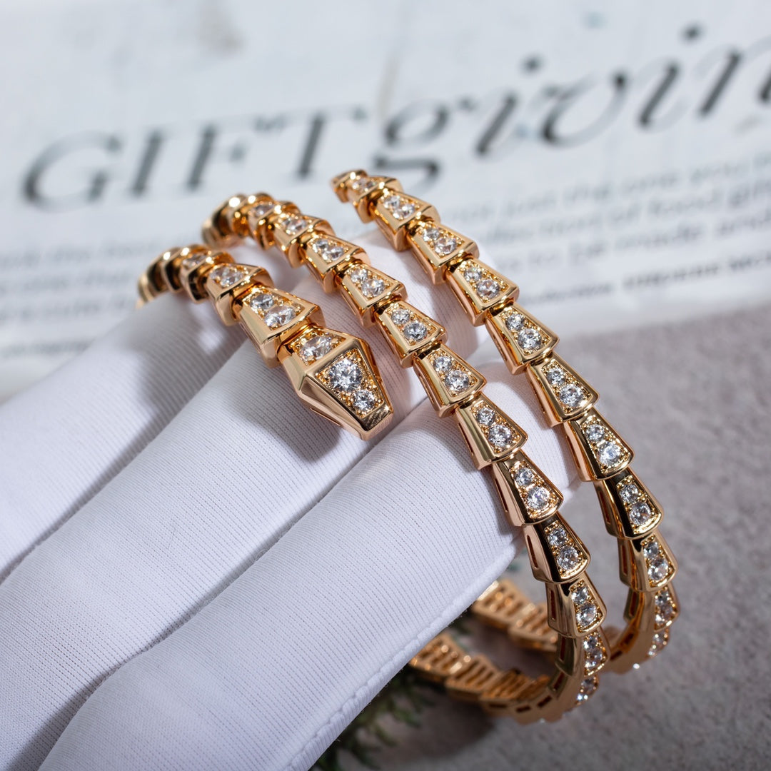 [✨ROSE💎]SERPENTI BRACELET PINK GOLD DIAMOND DOUBLE ROW