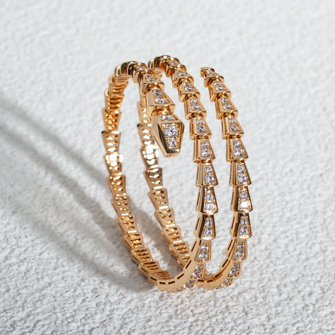 [✨ROSE💎]SERPENTI BRACELET PINK GOLD DIAMOND DOUBLE ROW
