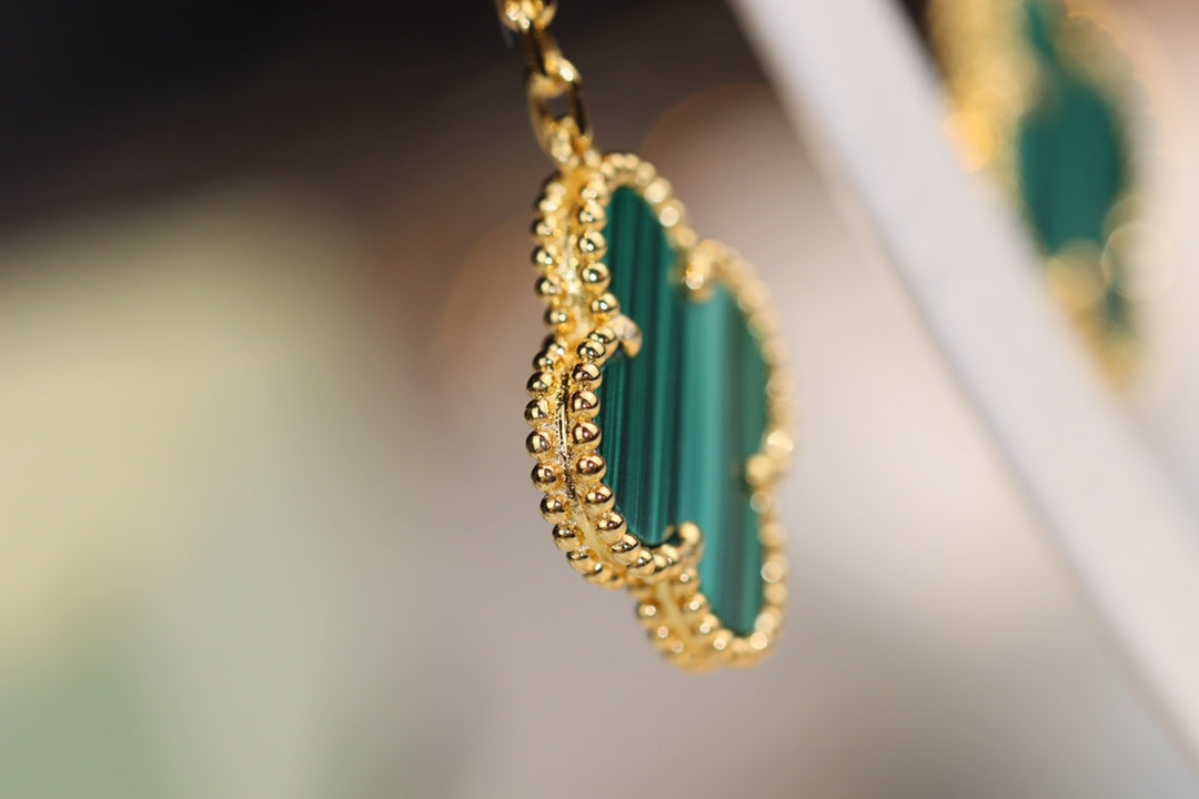 [✨ROSE💎]CLOVER EARRINGS GOLD MALACHITE DIAMOND 3 MOTIF