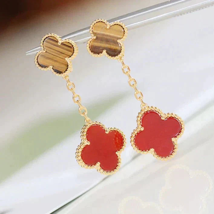 [✨ROSE💎]CLOVER  2 MOTIF  TIGER EYE CARNELIAN EARRINGS