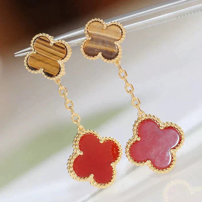 [✨ROSE💎]CLOVER  2 MOTIF  TIGER EYE CARNELIAN EARRINGS