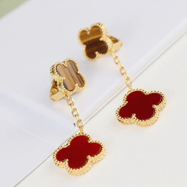 [✨ROSE💎]CLOVER  2 MOTIF  TIGER EYE CARNELIAN EARRINGS