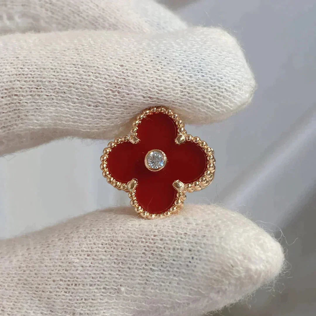 [✨ROSE💎]CLOVER MEDIUM 1 MOTIFS CARNELIAN  DIAMOND earrings