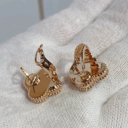 [✨ROSE💎]CLOVER MEDIUM 1 MOTIFS CARNELIAN  DIAMOND earrings