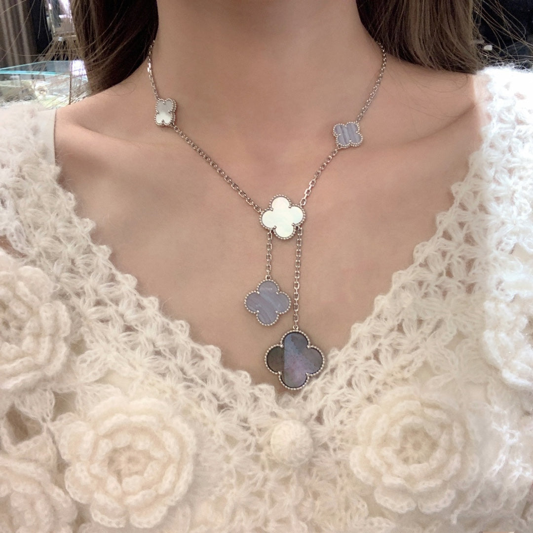 [✨ROSE💎]CLOVER MOP CHALCEDONY NECKLACE SILVER 6 MOTIF