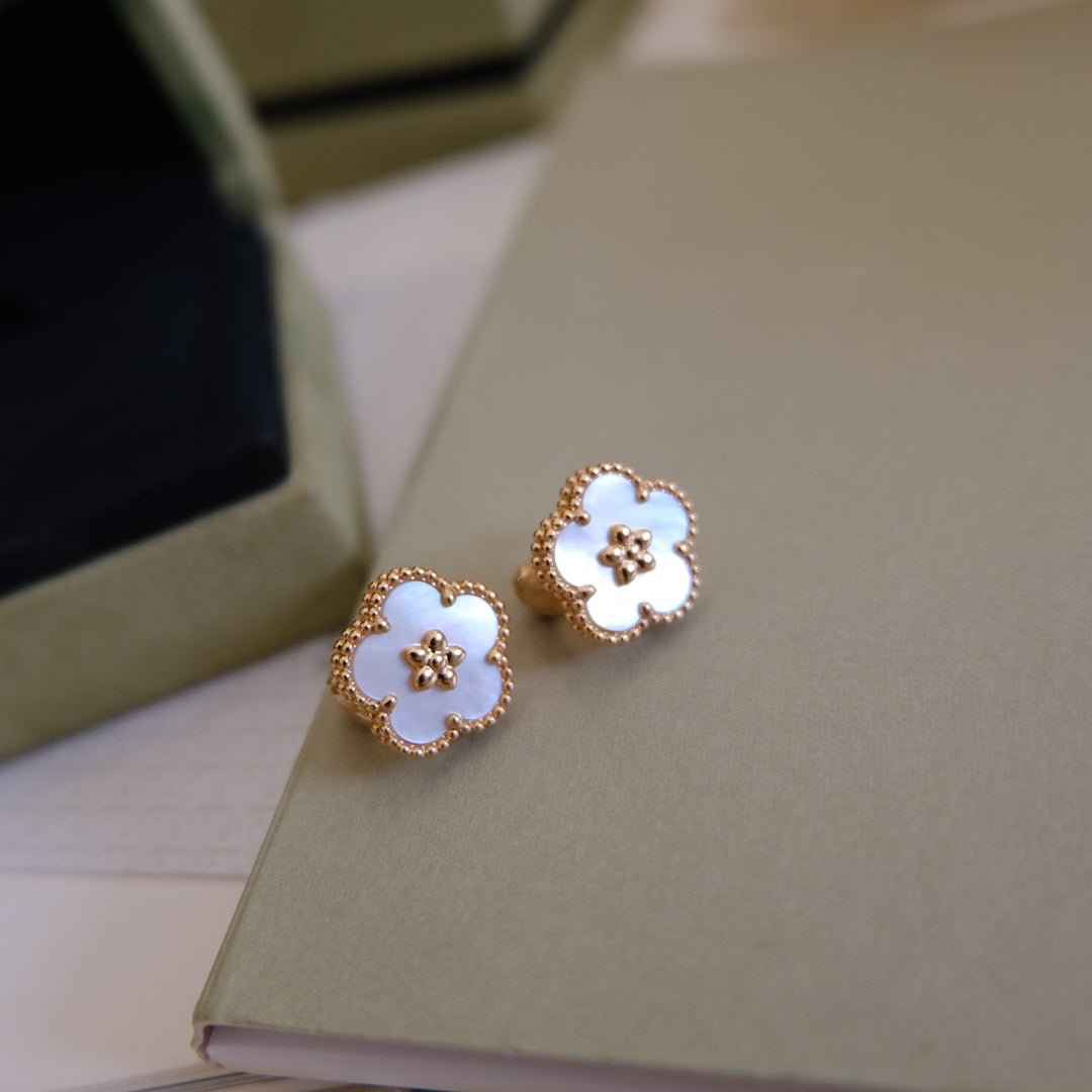 [✨ROSE💎]LUCKY PINK GOLD WHITE MOP EARRINGS
