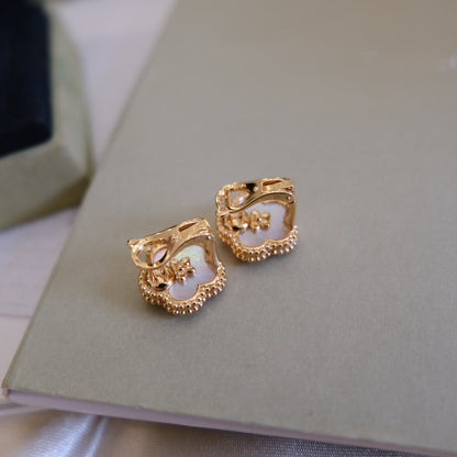 [✨ROSE💎]LUCKY PINK GOLD WHITE MOP EARRINGS