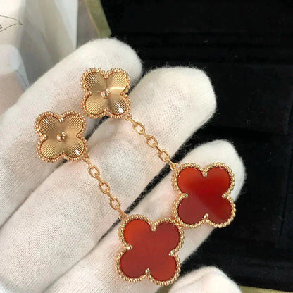 [✨ROSE💎]CLOVER 2 MOTIF  LASER CARNELIAN EARRINGS