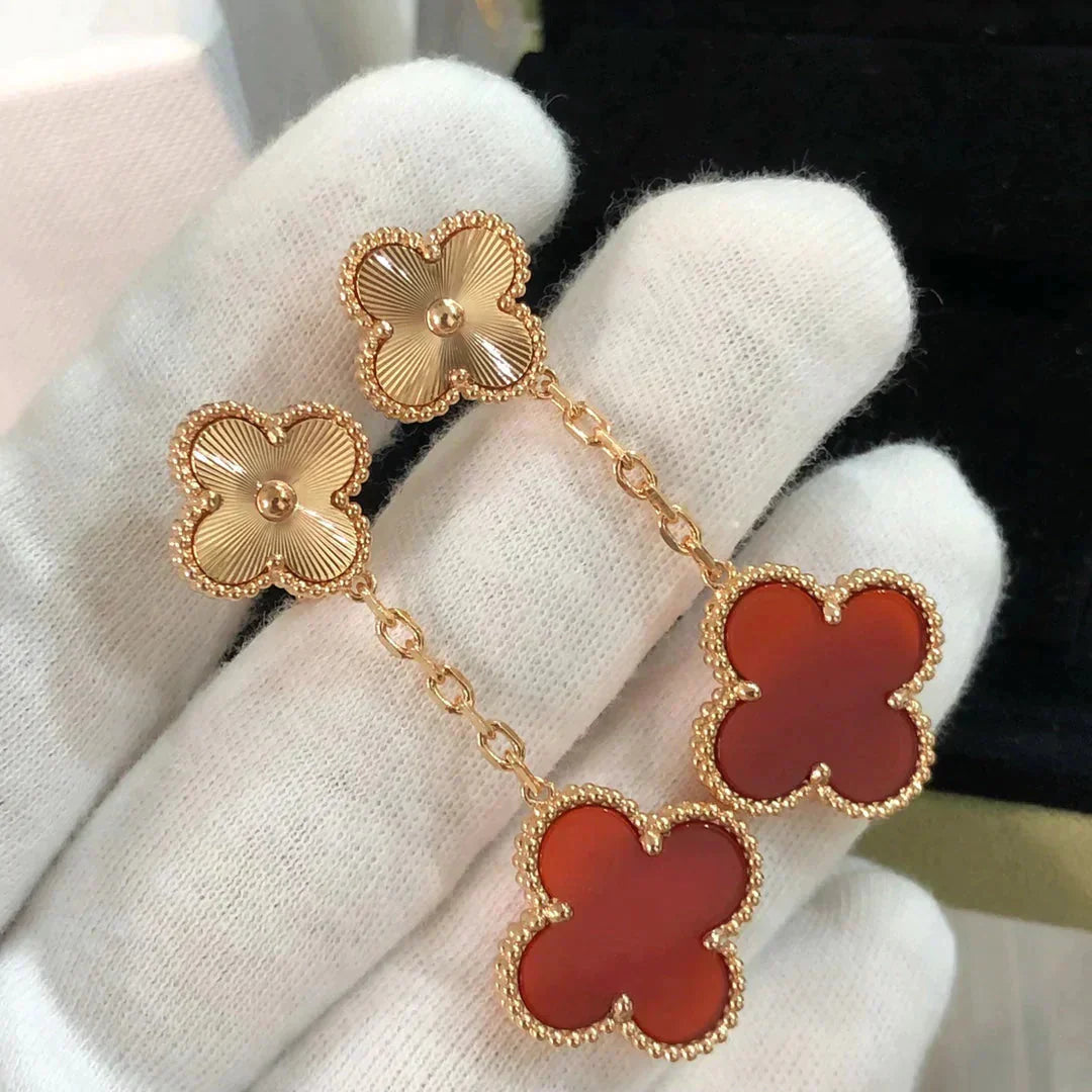 [✨ROSE💎]CLOVER 2 MOTIF  LASER CARNELIAN EARRINGS