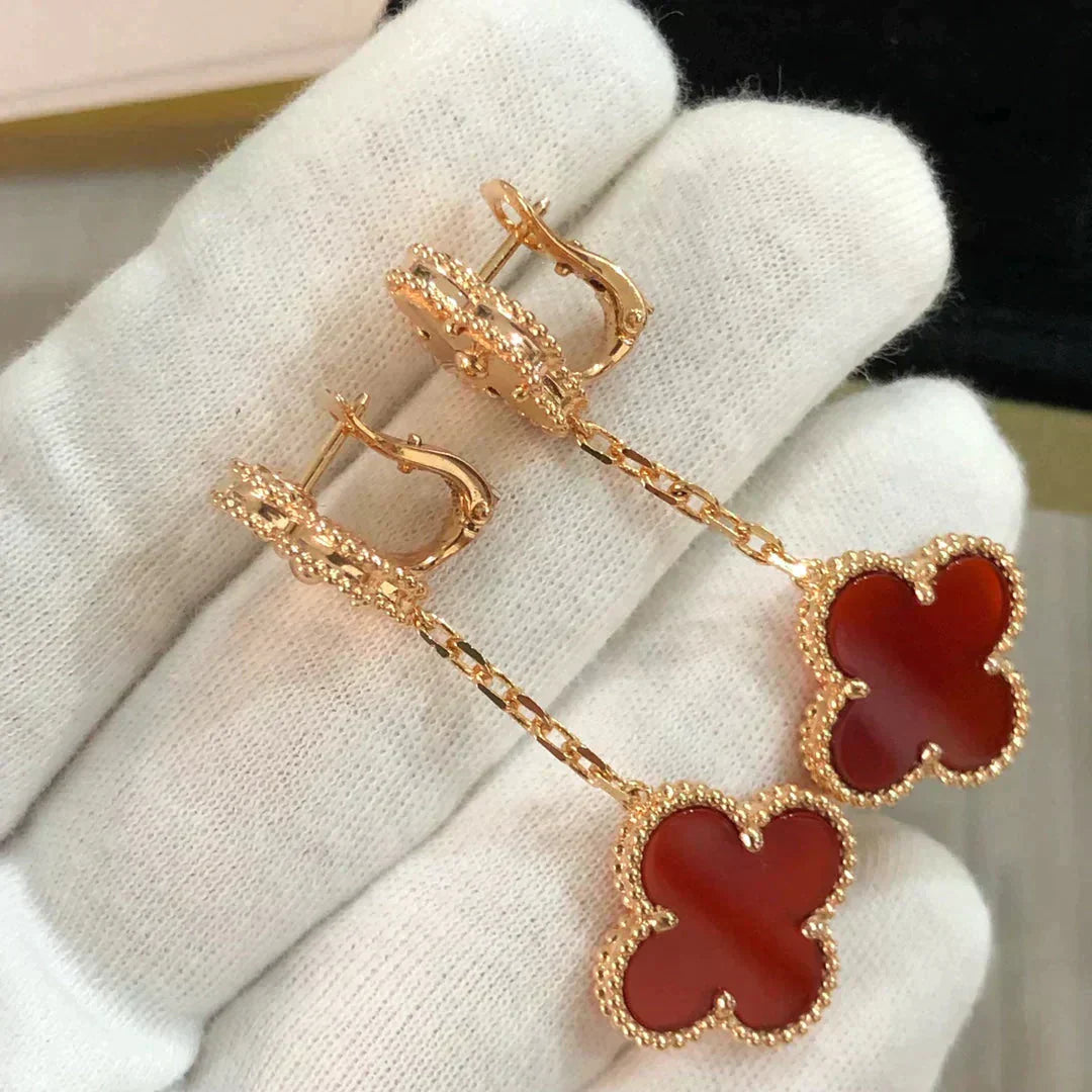 [✨ROSE💎]CLOVER 2 MOTIF  LASER CARNELIAN EARRINGS