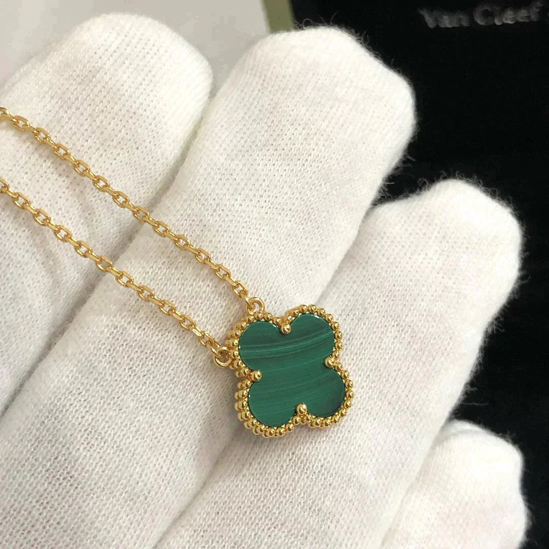 [✨ROSE💎]CLOVER 15MM MALACHITE SINGLE FLOWER  NECKLACE