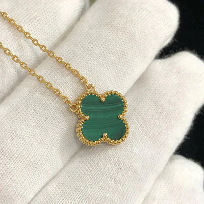 [✨ROSE💎]CLOVER 15MM MALACHITE SINGLE FLOWER  NECKLACE