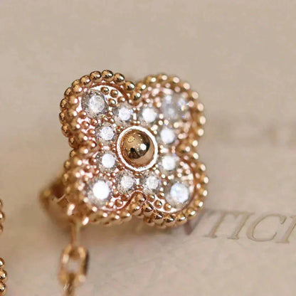 [✨ROSE💎]CLOVER MEDIUM 1 MOTIFS FUll DIAMOND EARRINGS