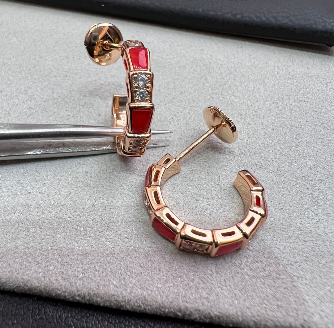 [✨ROSE💎]SERPENTI CARNELIAN PINK GOLD EARRINGS