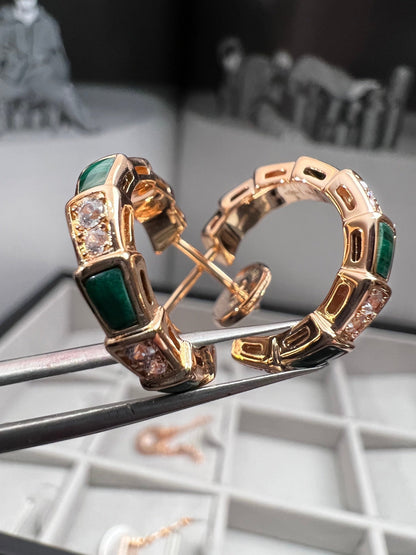 [✨ROSE💎]SERPENTI MALACHITE PINK GOLD EARRINGS