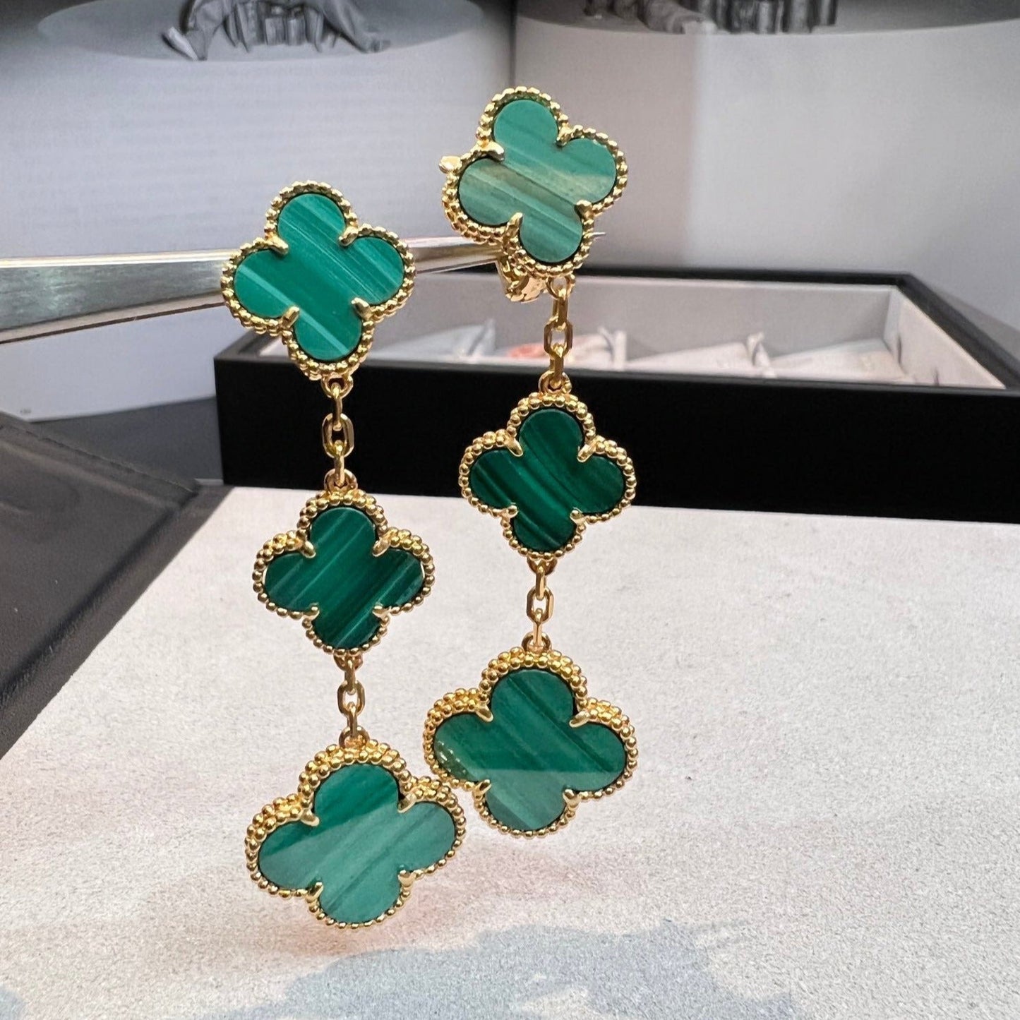 [✨ROSE💎]CLOVER MALACHITE 3 MOTIFS GOLD