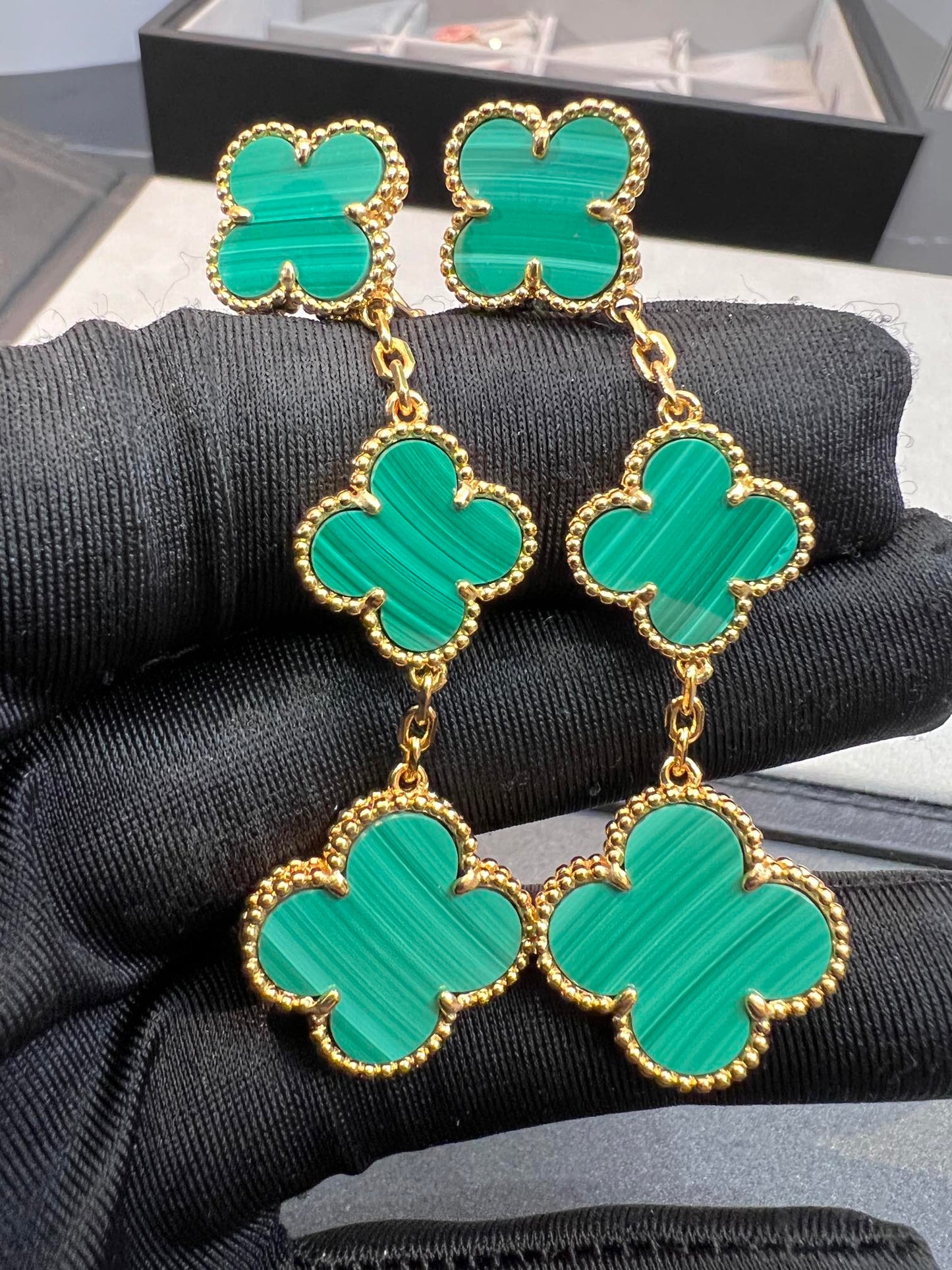 [✨ROSE💎]CLOVER MALACHITE 3 MOTIFS GOLD