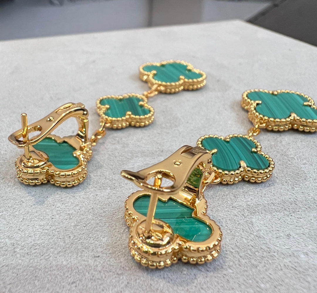 [✨ROSE💎]CLOVER MALACHITE 3 MOTIFS GOLD