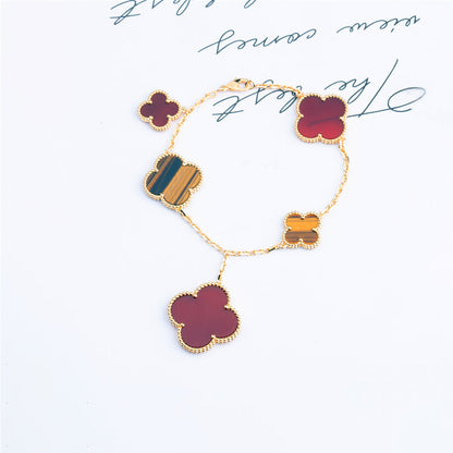 [✨ROSE💎]CLOVER BRACELET 5 MOTIFS CARNELIAN TIGER EYE