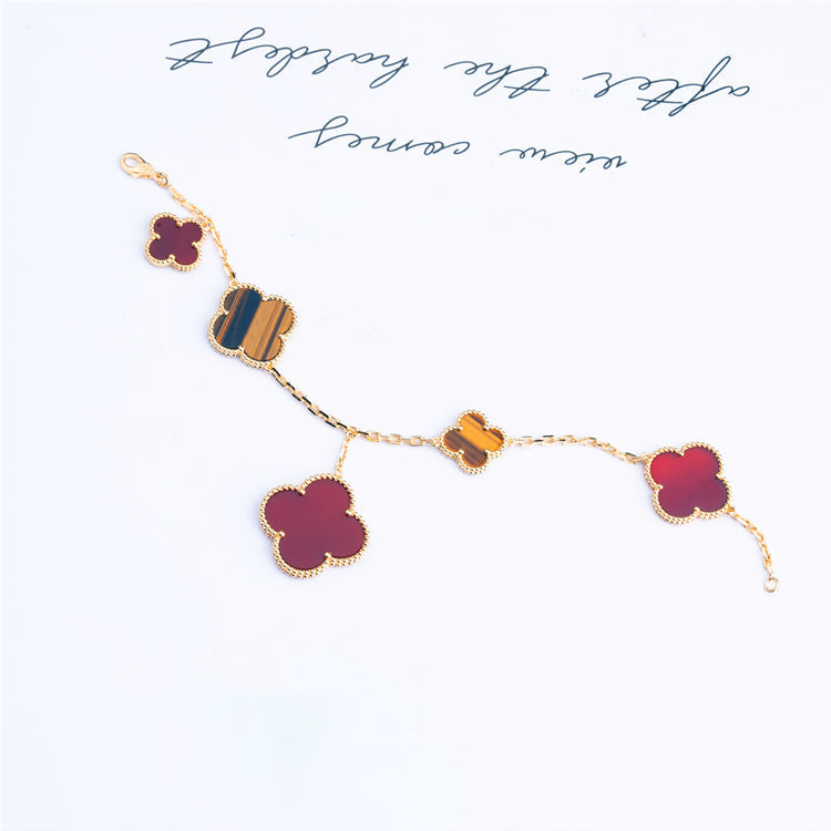 [✨ROSE💎]CLOVER BRACELET 5 MOTIFS CARNELIAN TIGER EYE