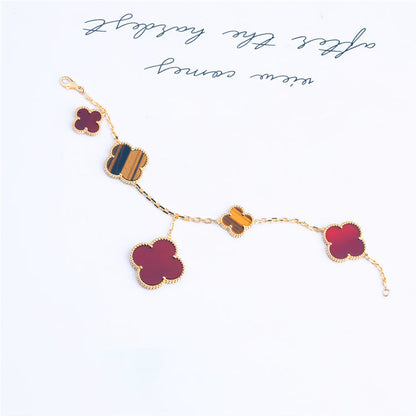 [✨ROSE💎]CLOVER BRACELET 5 MOTIFS CARNELIAN TIGER EYE