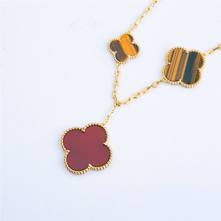 [✨ROSE💎]CLOVER BRACELET 5 MOTIFS CARNELIAN TIGER EYE