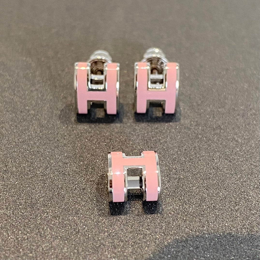 [✨ROSE💎]MINI POP H SILVER EARRINGS PINK