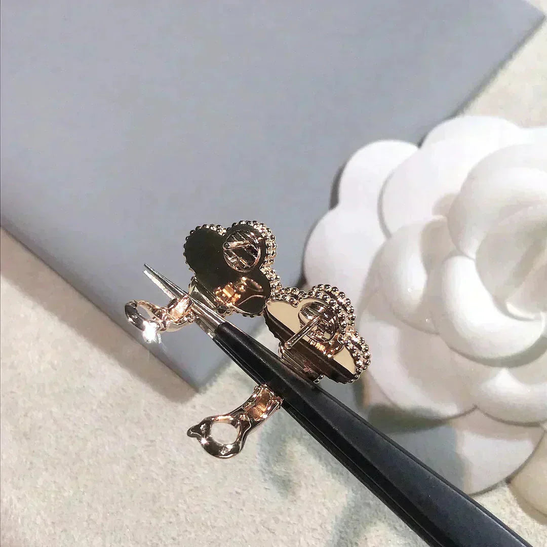 [✨ROSE💎]CLOVER MEDIUM 1 MOTIFS  PINK MOP DIAMOND EARRINGS