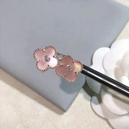 [✨ROSE💎]CLOVER MEDIUM 1 MOTIFS  PINK MOP DIAMOND EARRINGS