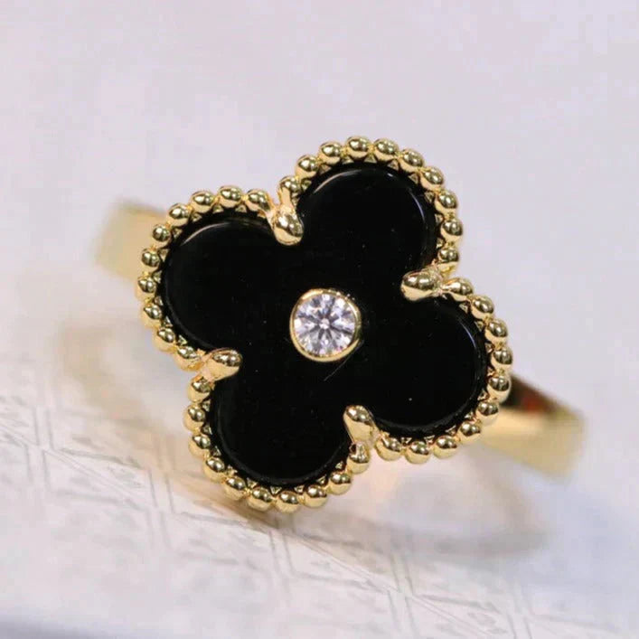 [✨ROSE💎]CLOVER ONYX RING GOLD DIAMOND