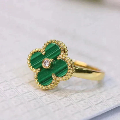 [✨ROSE💎]CLOVER MALACHITE RING GOLD DIAMOND