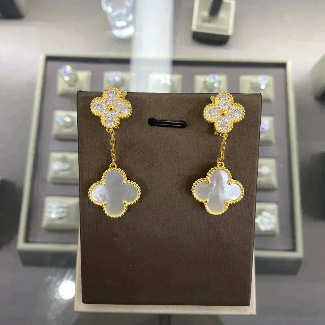 [✨ROSE💎]CLOVER  2 MOTIFS  DIAMOND  EARRINGS (MULTIPLE CHOICESç´