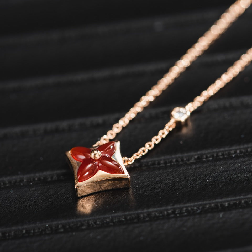 [✨ROSE💎]STAR NECKLACE PINK GOLD 1 DIAMOND