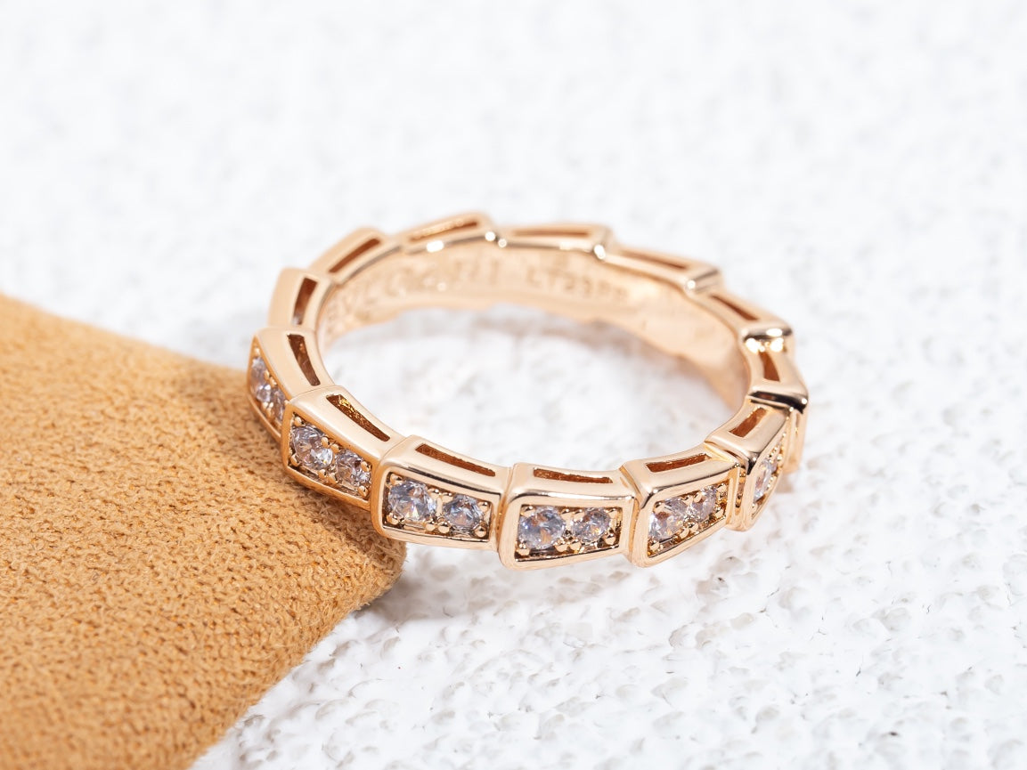 [✨ROSE💎]SERPENTI RING PINK GOLD DIAMOND PAVED 3MM